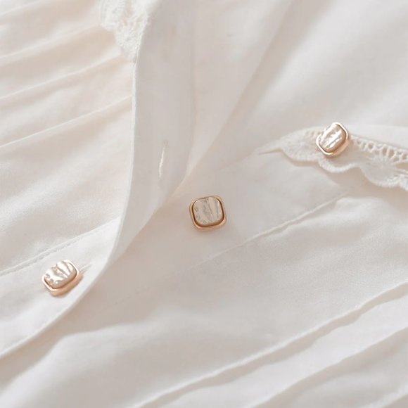 NEW — Simple Retro 100% Cotton Vintage White V-Neck Midi Victorian Dress - Picture 8 of 13